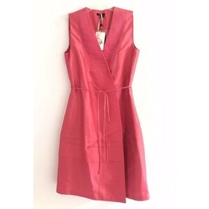 Raoul | Baby Pleat Silk Wrap Dress Womens Size 6 Geranium Pink Sleeveless